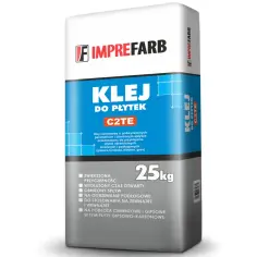 Imprefarb Klej do płytek C2TE, 25kg. Idealny klej do gresu, terakoty, klinkieru, na ogrzewanie podłogowe, z zewnątrz i wewnątrz.
